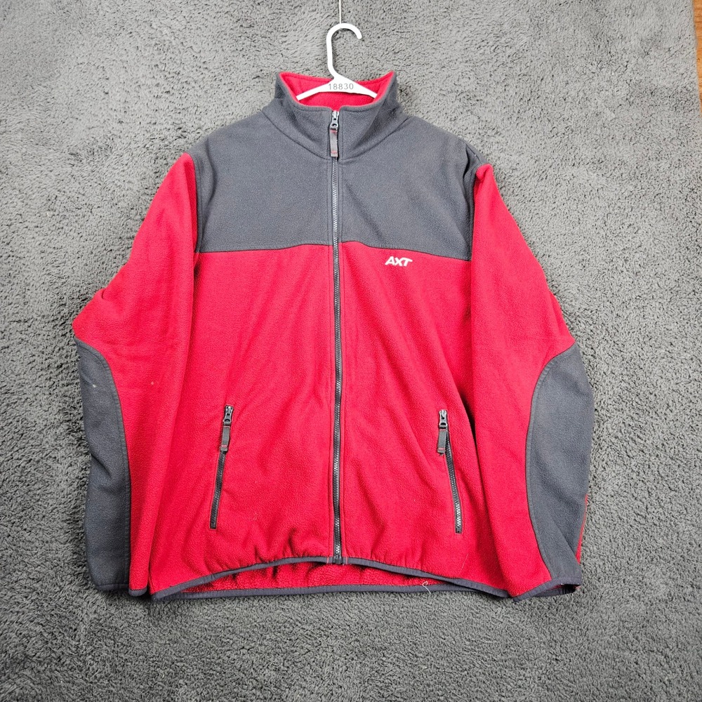 Aeropostale AXT Mens Fleece Jacket Red Gray Full Zip L Warm Outdoor